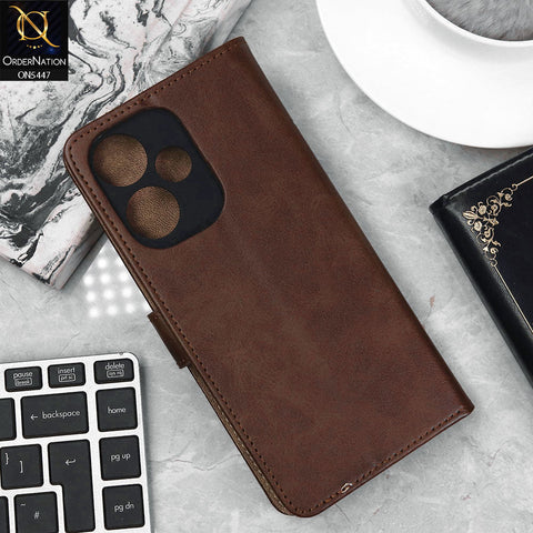 Infinix Hot 30 Play Cover - Dark Brown - Premium Leather Megantic Flip Book Covers With Card Holding Option