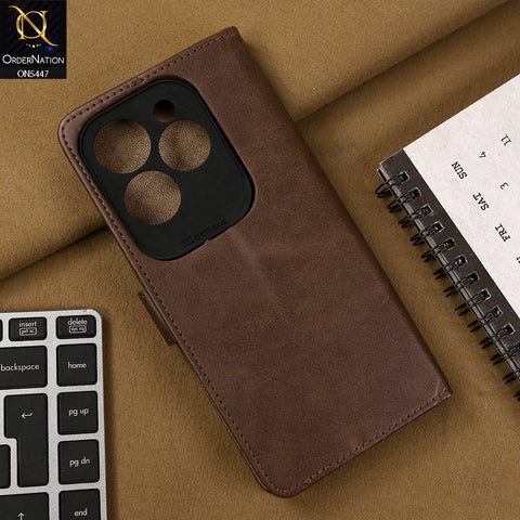 Infinix Hot 40 Pro Cover - Dark Brown - Premium Leather Megantic Flip Book Covers With Card Holding Option