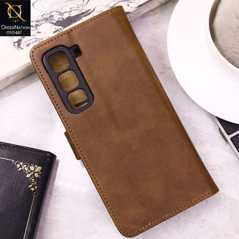 Infinix Hot 50 Cover - Dark Brown -  Premium Leather Megantic Flip Book Covers With Card Holding Option