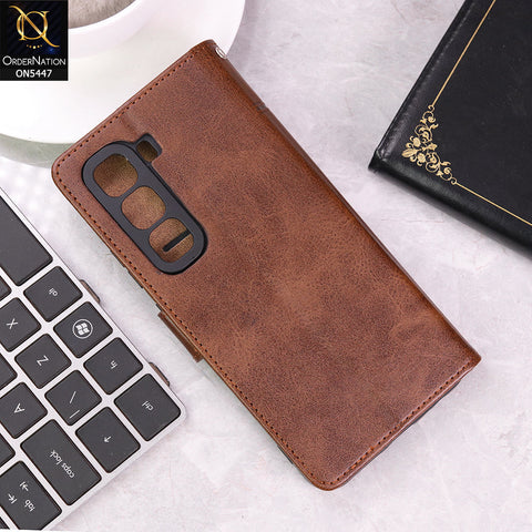 Infinix Hot 50 Pro Cover - Dark Brown - Premium Leather Megantic Flip Book Covers With Card Holding Option