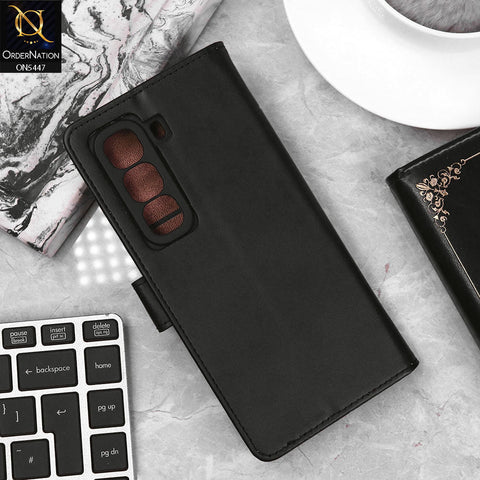 Infinix Hot 50 Pro Plus Cover - Black - Premium Leather Megantic Flip Book Covers With Card Holding Option