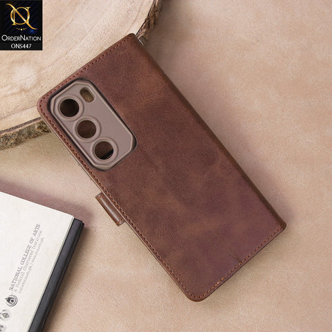 Infinix Hot 60 Pro Cover - Dark Brown - Premium Leather Megantic Flip Book Covers With Card Holding Option
