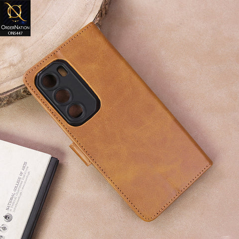 Infinix Hot 60 Pro Cover - Light Brown - Premium Leather Megantic Flip Book Covers With Card Holding Option