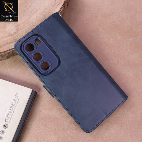 Infinix Hot 60 Pro Cover - Blue - Premium Leather Megantic Flip Book Covers With Card Holding Option