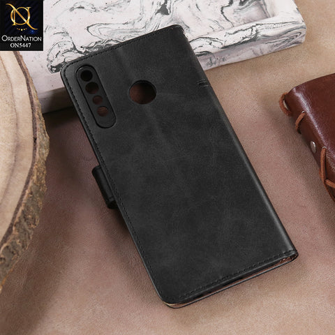 Tecno Camon 12  - Black -  Premium Leather Megantic Flip Book Covers With Card Holding Option