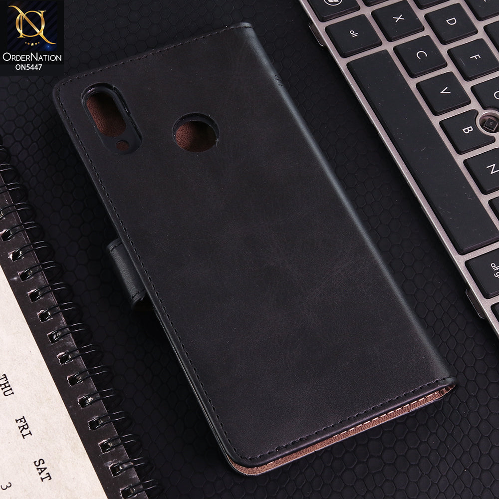 Huawei Y7 Prime 2019 / Y7 2019 / Y7 Pro 2019 Cover - Black - Premium Leather Megantic Flip Book Covers With Card Holding Option