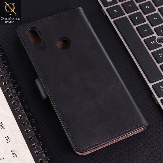Huawei Y7 Prime 2019 / Y7 2019 / Y7 Pro 2019 Cover - Black - Premium Leather Megantic Flip Book Covers With Card Holding Option