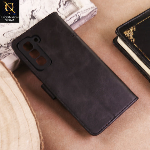 Infinix Hot 70 Cover  - Black - Premium Leather Megantic Flip Book Covers With Card Holding Option