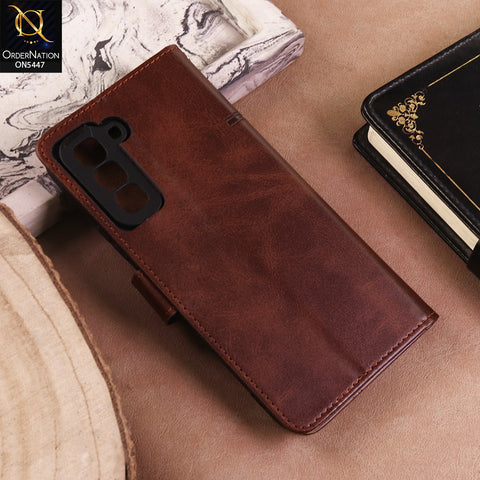 Infinix Hot 70 Cover  - Dark Brown - Premium Leather Megantic Flip Book Covers With Card Holding Option