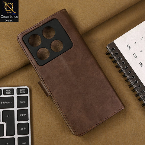 Infinix Note 40 Pro Plus Cover - Dark Brown - Premium Leather Megantic Flip Book Covers With Card Holding Option