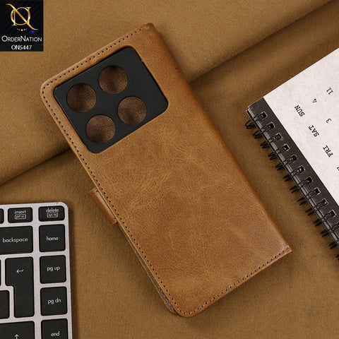 Infinix Note 40 Pro Plus Cover - Light Brown - Premium Leather Megantic Flip Book Covers With Card Holding Option
