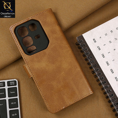 Infinix Note 50 4G Cover - Light Brown - Premium Leather Megantic Flip Book Covers With Card Holding Option