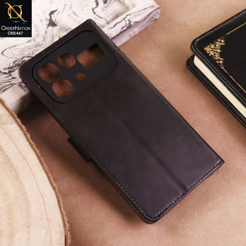 Infinix Note 60 Pro Cover  - Black - Premium Leather Megantic Flip Book Covers With Card Holding Option