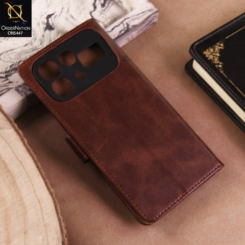 Infinix Note 60 Pro Cover  - Dark Brown - Premium Leather Megantic Flip Book Covers With Card Holding Option