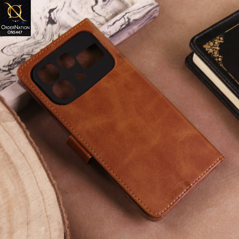 Infinix Note 60 Pro Cover  - Light Brown - Premium Leather Megantic Flip Book Covers With Card Holding Option