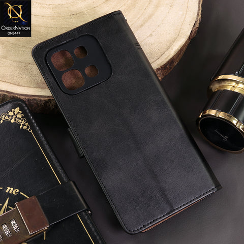 Infinix Note Edge Cover - Black - Premium Leather Megantic Flip Book Covers With Card Holding Option