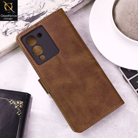Infinix Note 12 G96 Cover - Dark Brown -  Premium Leather Megantic Flip Book Covers With Card Holding Option