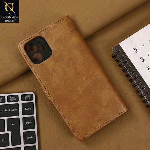 iPhone 11 Cover - Light Brown - Premium Leather Megantic Flip Book Covers With Card Holding Option