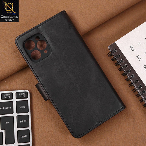 iPhone 11 Pro Cover - Black - Premium Leather Megantic Flip Book Covers With Card Holding Option