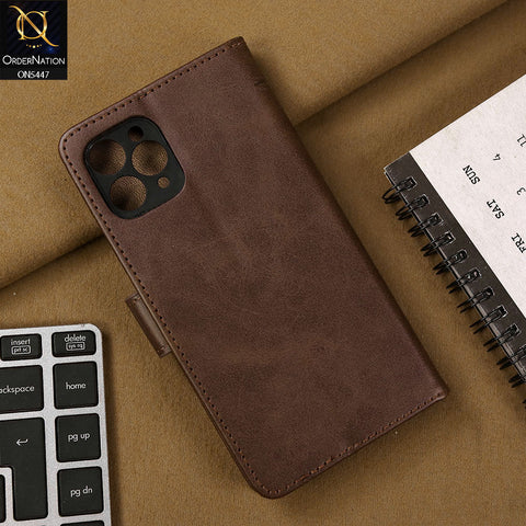 iPhone 11 Pro Cover - Dark Brown - Premium Leather Megantic Flip Book Covers With Card Holding Option