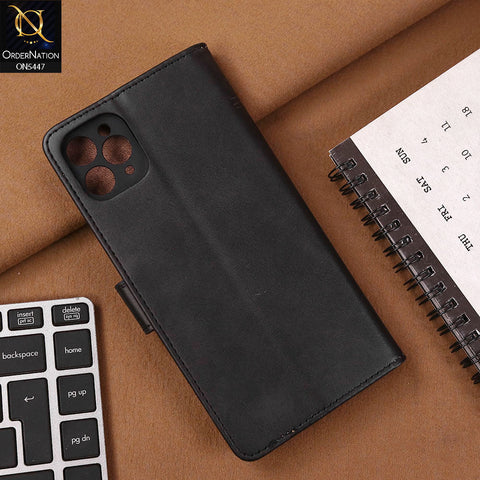 iPhone 11 Pro Max Cover - Black - Premium Leather Megantic Flip Book Covers With Card Holding Option