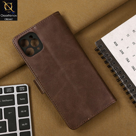 iPhone 11 Pro Max Cover - Dark Brown - Premium Leather Megantic Flip Book Covers With Card Holding Option