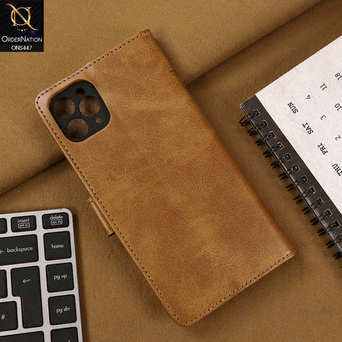 iPhone 11 Pro Max Cover - Light Brown - Premium Leather Megantic Flip Book Covers With Card Holding Option