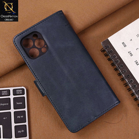 iPhone 12 Pro Cover - Blue - Premium Leather Megantic Flip Book Covers With Card Holding Option