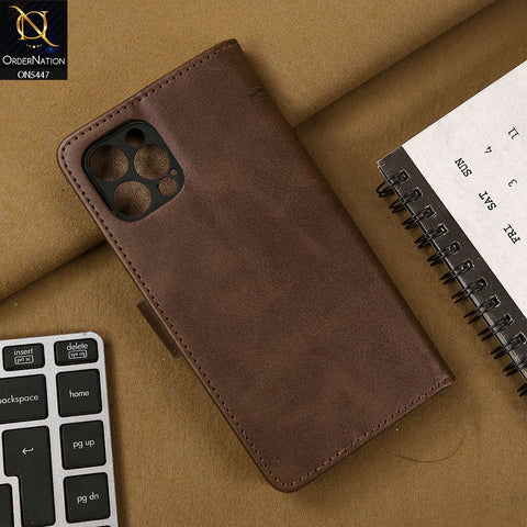 iPhone 12 Pro Cover - Dark Brown - Premium Leather Megantic Flip Book Covers With Card Holding Option