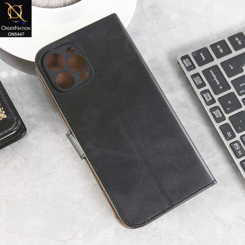 iPhone 12 Pro Max Cover - Black -  Premium Leather Megantic Flip Book Covers With Card Holding Option