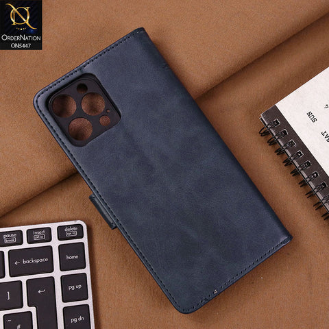 iPhone 12 Pro Max Cover - Blue - Premium Leather Megantic Flip Book Covers With Card Holding Option