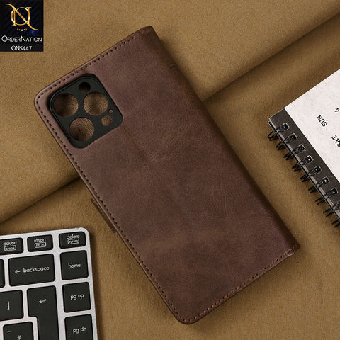 iPhone 12 Pro Max Cover - Dark Brown - Premium Leather Megantic Flip Book Covers With Card Holding Option
