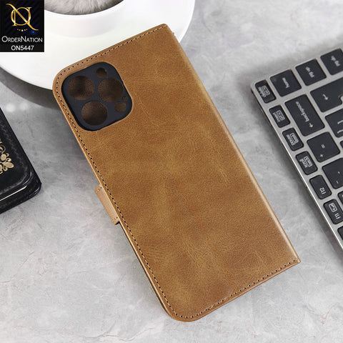 iPhone 12 Pro Max Cover - Light Brown -  Premium Leather Megantic Flip Book Covers With Card Holding Option