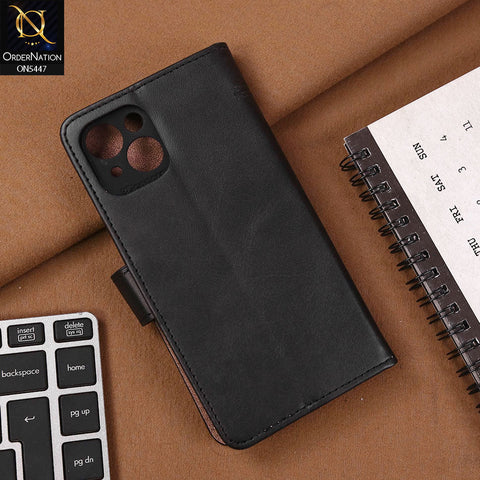 iPhone 13 Cover - Black - Premium Leather Megantic Flip Book Covers With Card Holding Option
