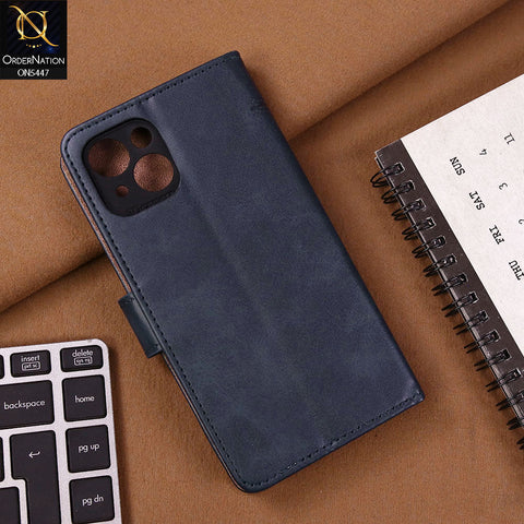 iPhone 13 Cover - Blue - Premium Leather Megantic Flip Book Covers With Card Holding Option