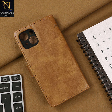 iPhone 13 Cover - Light Brown - Premium Leather Megantic Flip Book Covers With Card Holding Option