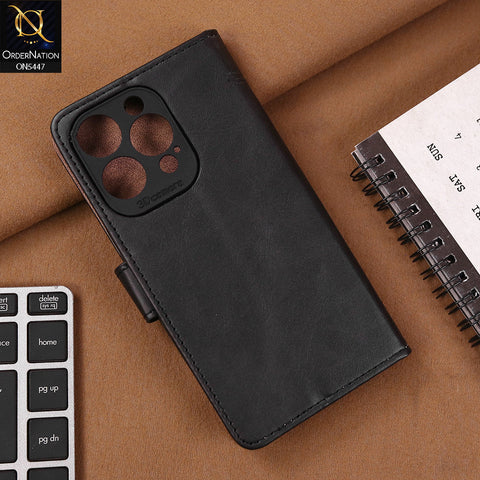 iPhone 13 Pro Cover - Black - Premium Leather Megantic Flip Book Covers With Card Holding Option
