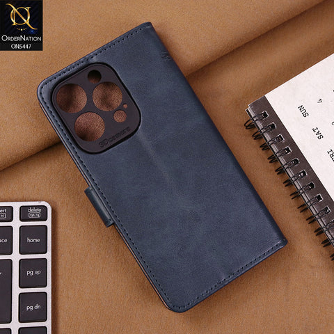 iPhone 13 Pro Cover - Blue - Premium Leather Megantic Flip Book Covers With Card Holding Option