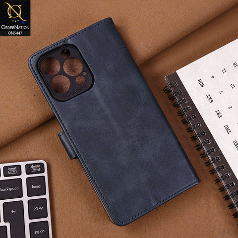 iPhone 13 Pro Max Cover - Blue - Premium Leather Megantic Flip Book Covers With Card Holding Option