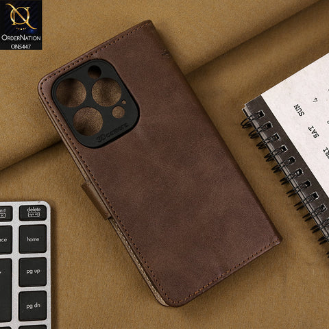iPhone 14 Pro  Cover - Dark Brown - Premium Leather Megantic Flip Book Covers With Card Holding Option