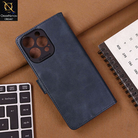 iPhone 14 Pro Max Cover - Blue - Premium Leather Megantic Flip Book Covers With Card Holding Option