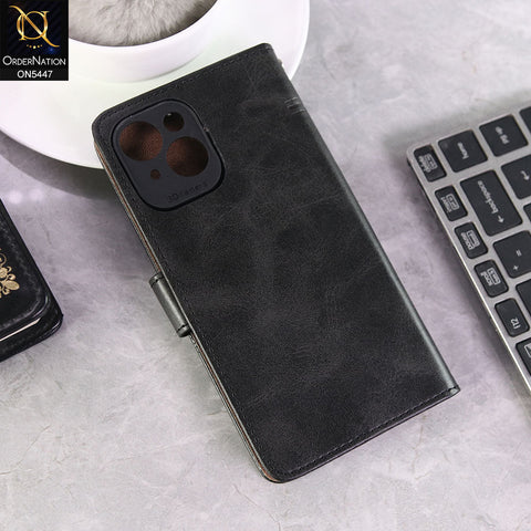 iPhone 15 Cover - Black -  Premium Leather Megantic Flip Book Covers With Card Holding Option