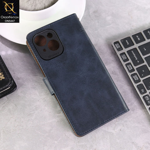 iPhone 15 Cover - Blue -  Premium Leather Megantic Flip Book Covers With Card Holding Option