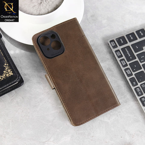 iPhone 15 Cover - Dark Brown -  Premium Leather Megantic Flip Book Covers With Card Holding Option