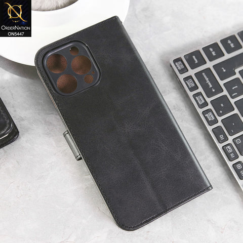 iPhone 15 Pro Cover - Black -  Premium Leather Megantic Flip Book Covers With Card Holding Option