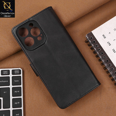 iPhone 15 Pro Max Cover - Black - Premium Leather Megantic Flip Book Covers With Card Holding Option
