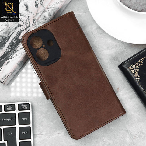 iPhone 16 Cover - Dark Brown - Premium Leather Megantic Flip Book Covers With Card Holding Option