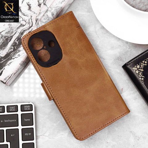 iPhone 16 Cover - Light Brown - Premium Leather Megantic Flip Book Covers With Card Holding Option