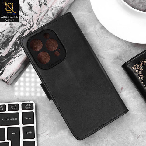 iPhone 16 Pro Cover - Black - Premium Leather Megantic Flip Book Covers With Card Holding Option