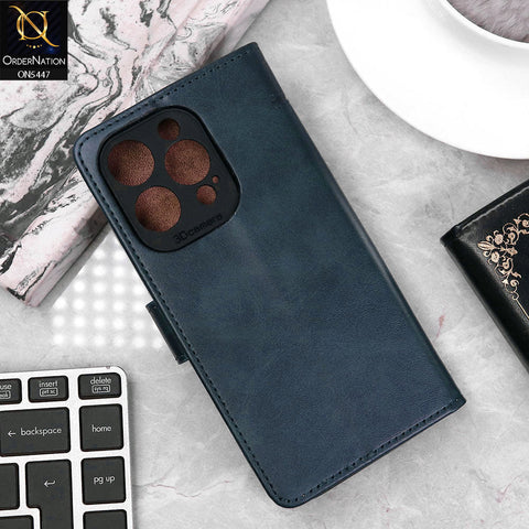 iPhone 16 Pro Cover - Blue - Premium Leather Megantic Flip Book Covers With Card Holding Option